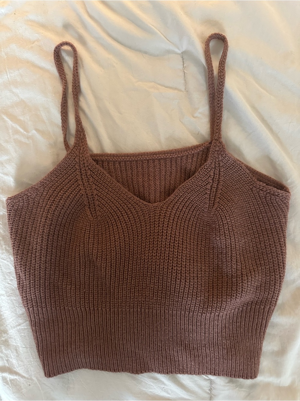 SHEIN Ribbed Knit Cropped Cami Tank - Warm Brown